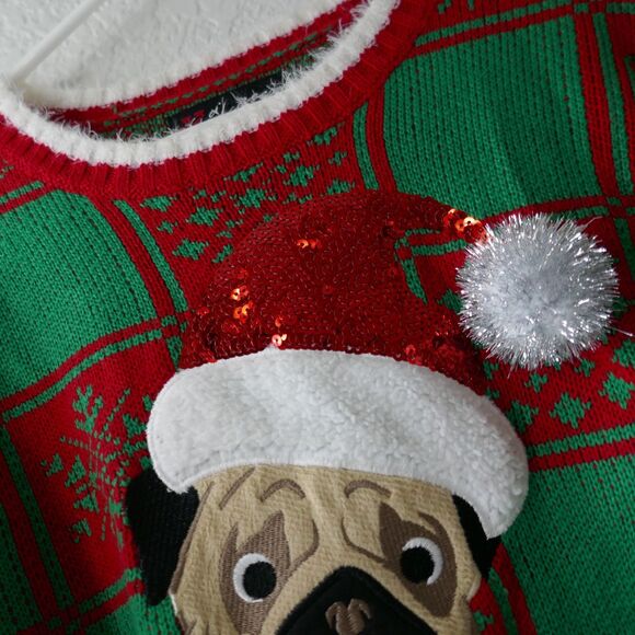 UGLY CHRISTMAS SWEATER PUG DOG JINGLE BELLS 33 DEGREES WOMEN'S PLAID  SIZE S - Picture 6 of 6